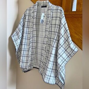 INC International Concepts Women Poncho Black White Silver Contrast Tweed Kimono
